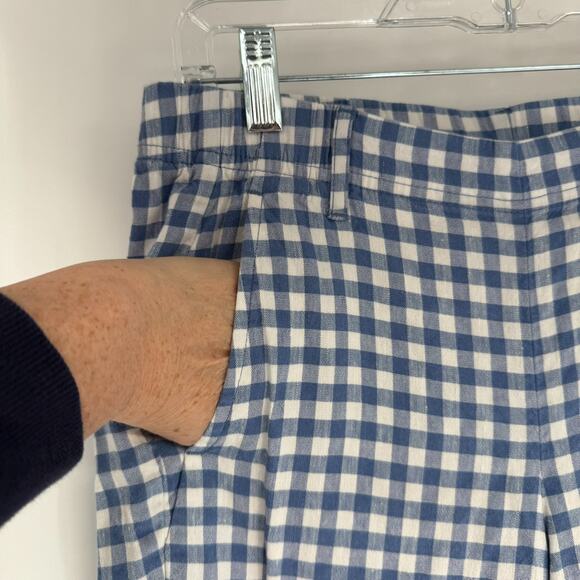 J.Jill Linen Stretch Cropped Capri Pants Sz PS Blue White Gingham Check Coastal - Picture 7 of 11